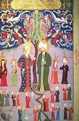 Adam och Eva och deras tretton tvillingar, ur "Zubdet ut Tevarih" av Lokman, 1583